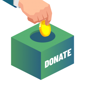 Graphic of a hand putting money into a donation box